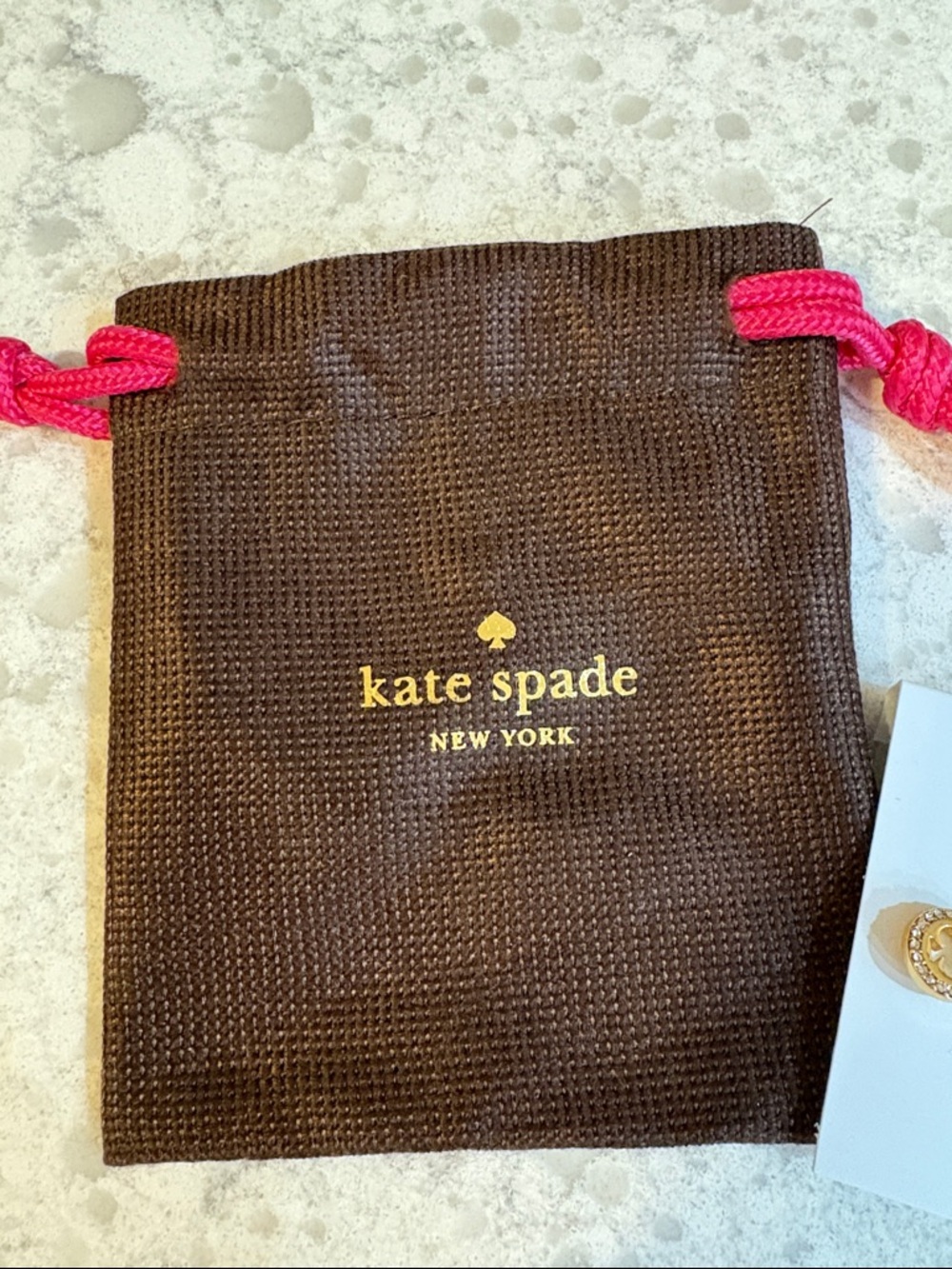 NWT Kate Spade gold plated cubic zirconia spade pierced earrings with logo bag - Picture 4 of 8